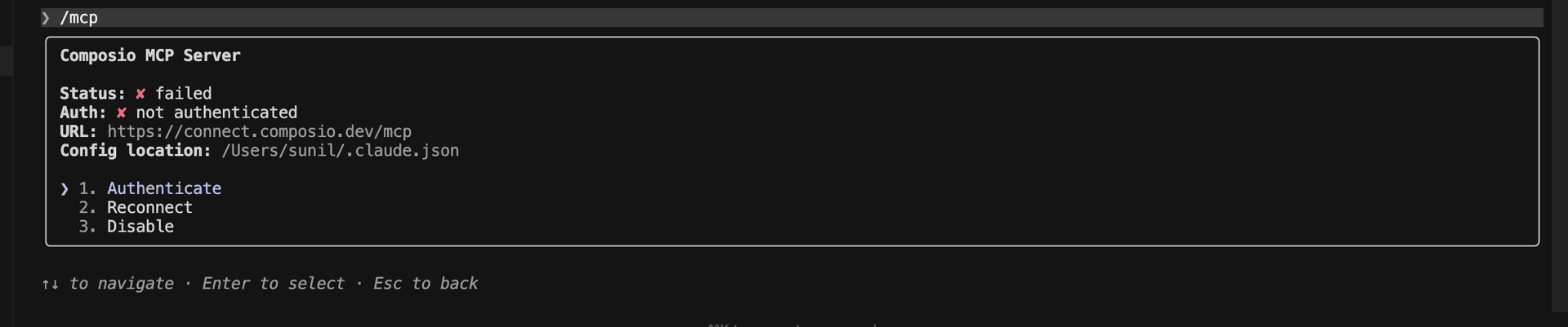 Select Composio and click Authenticate