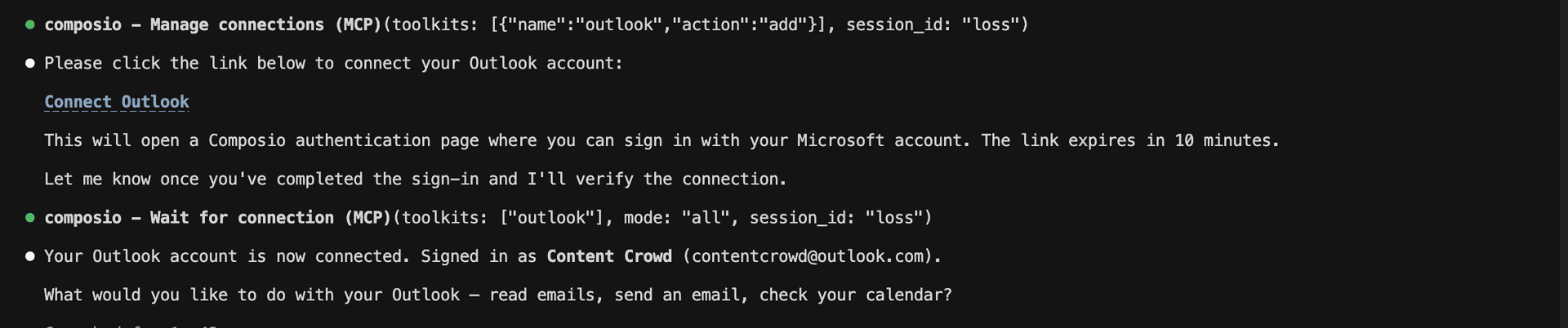 Ask Claude to connect to your account and authenticate via the link