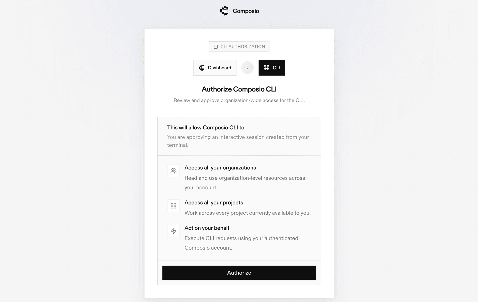 Composio CLI authentication flow