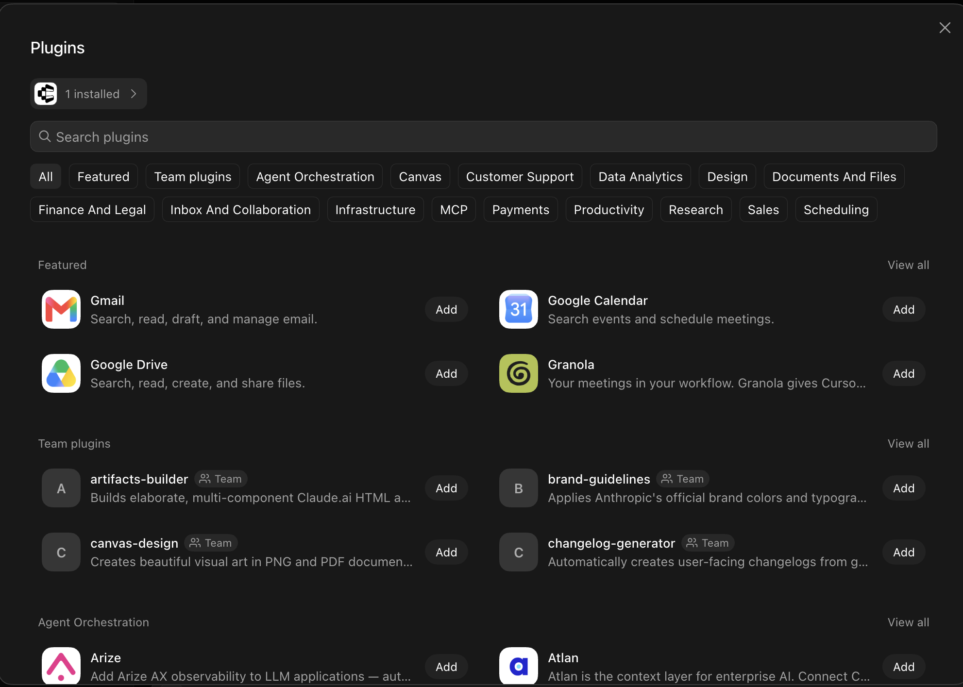 Grok Bot plugin marketplace showing Composio under 1 installed