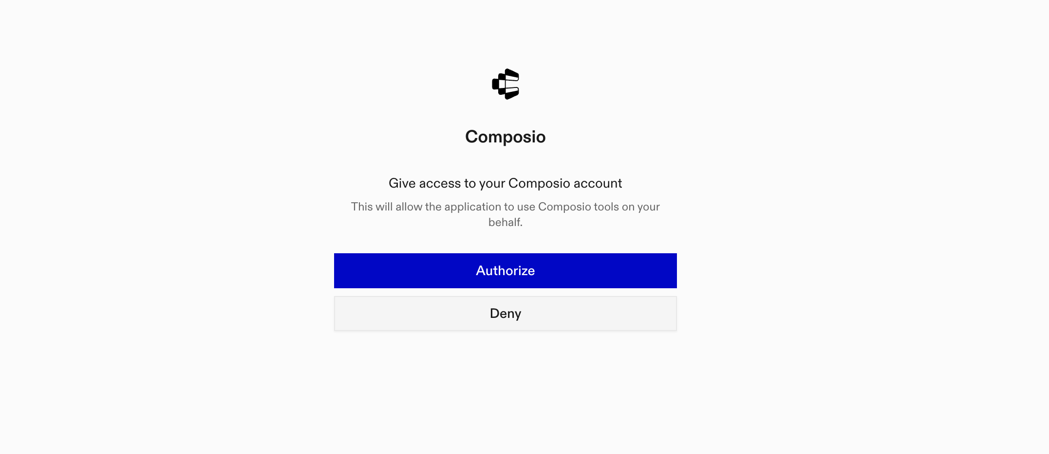 Composio authorization screen with Authorize and Deny