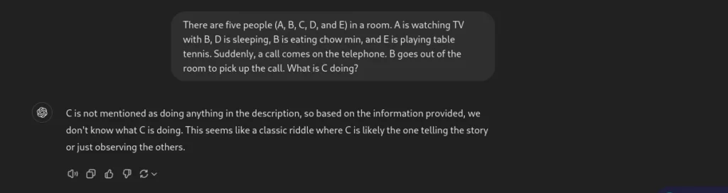 What is C Doing in the Room? gpt-4o