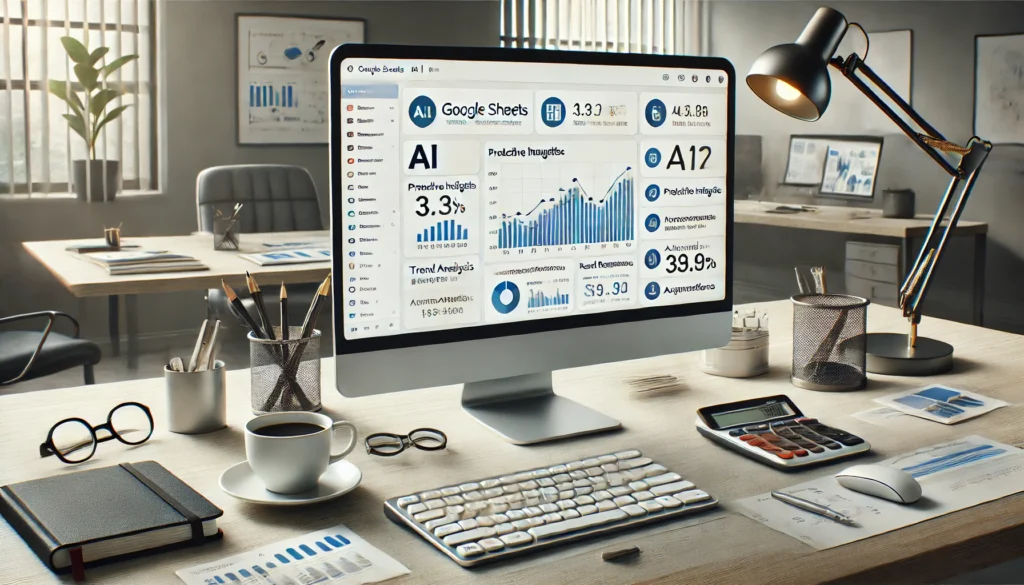 A-landscape-image-of-a-professional-workspace-featuring-a-computer-screen-displaying-Google-Sheets-with-AI-tools-for-investment-analysis