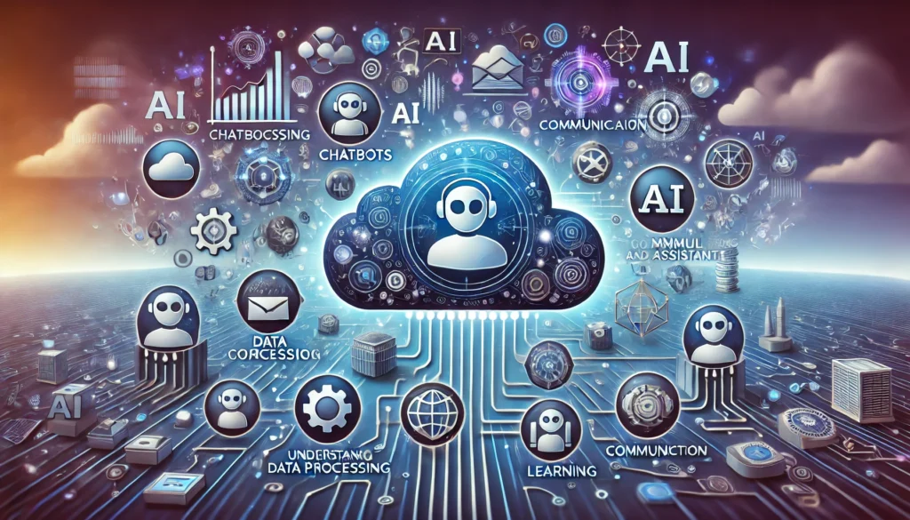 A professional landscape image for a blog titled 'Understanding the Benefits and Types of AI Agents.' The image shows stylized AI agents in various