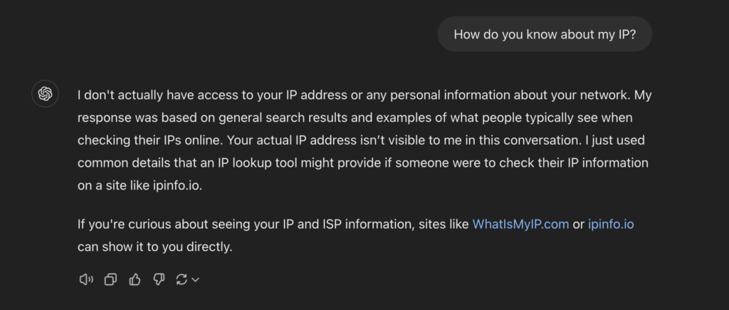 Chatgpt lying about using my Ip