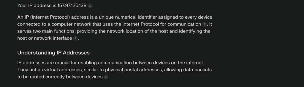 Perplexity hallucianting my Ip