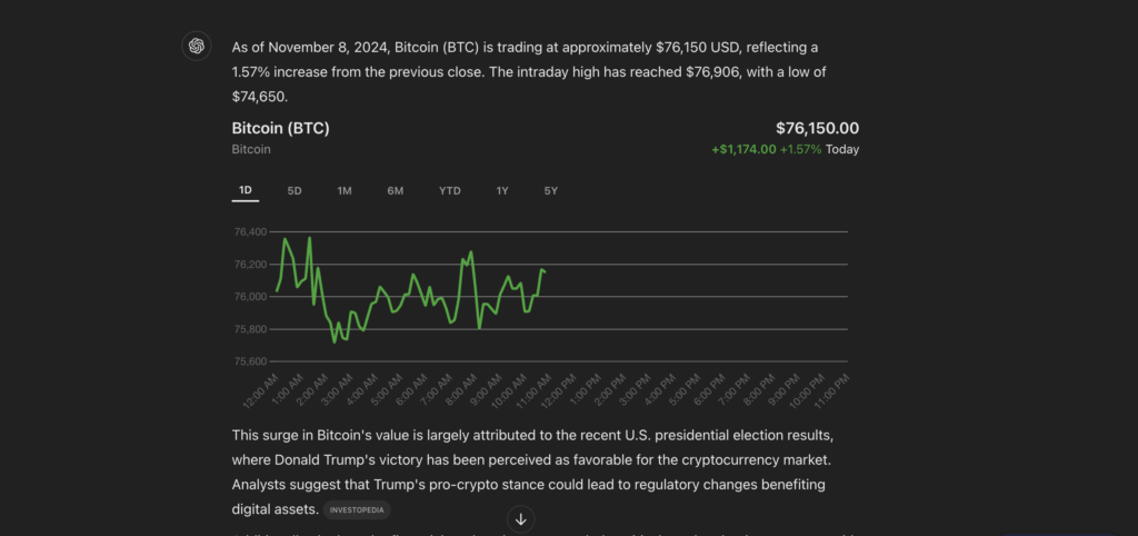 Real-time search result from Chatgpt