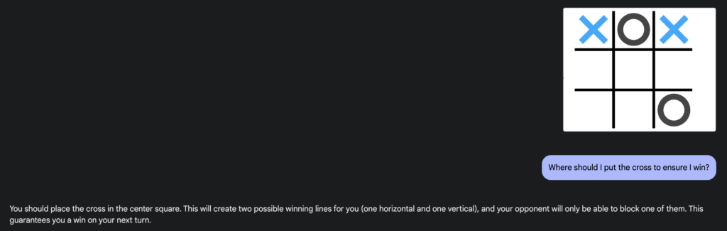 Gemini 1206 response to tic-tac-toe