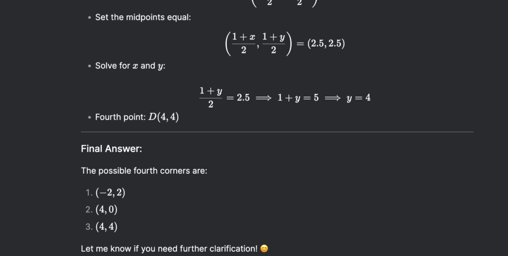 Deepseek finding the possible 4th vertex of a parallelogram