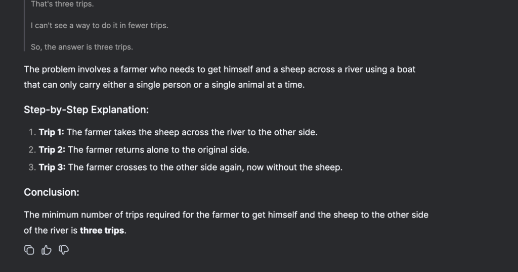 Deepseek answering farmer sheep problem with deepthink enabled