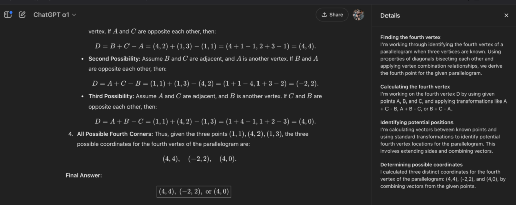 o1 solving complex math problem