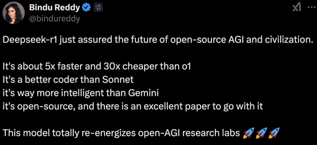 Bindu Reddy on Deepseek r1's impact on open-source AGI