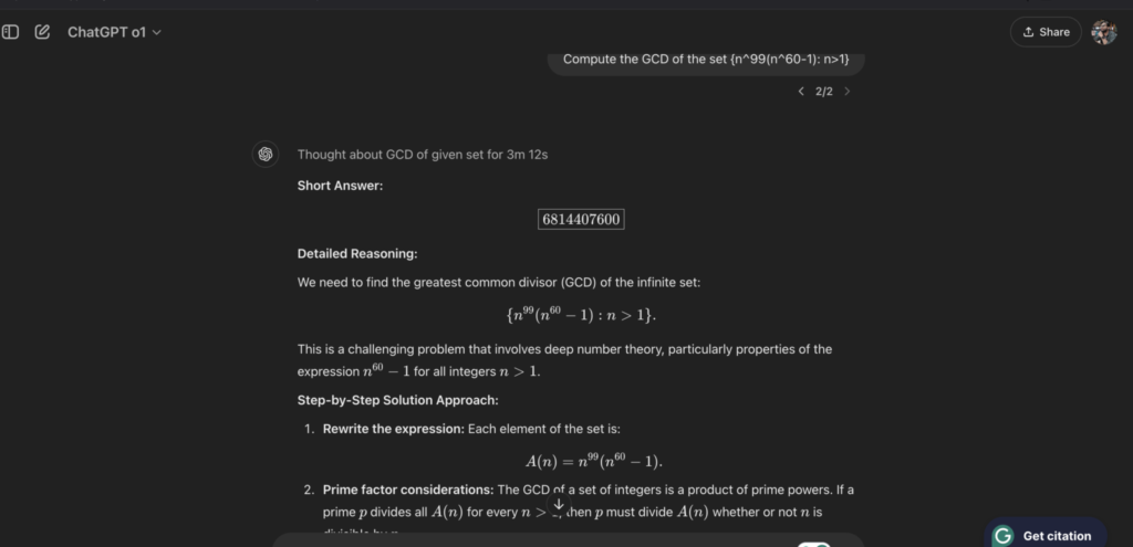 OpenAI o1 solving GCD problem