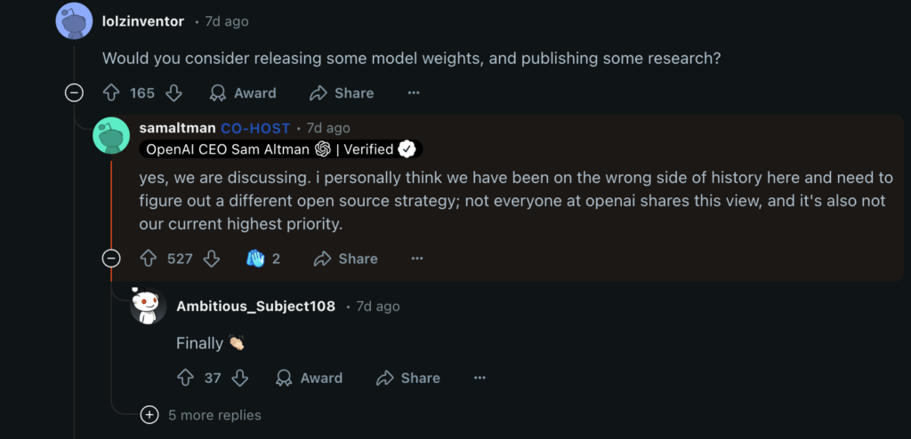 Sam Altman on open-sourcing models in future
