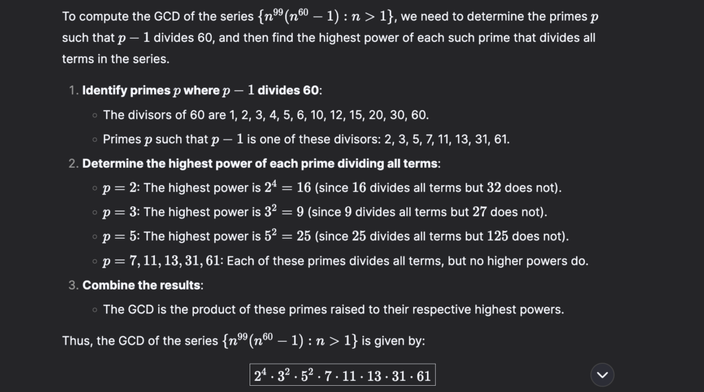 Deepseek r1 solving greatest GCD math question